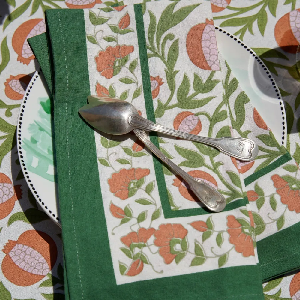 Couleur Nature Place Settings & Linens|Grenadine Orange & Green Napkins, Set of 6