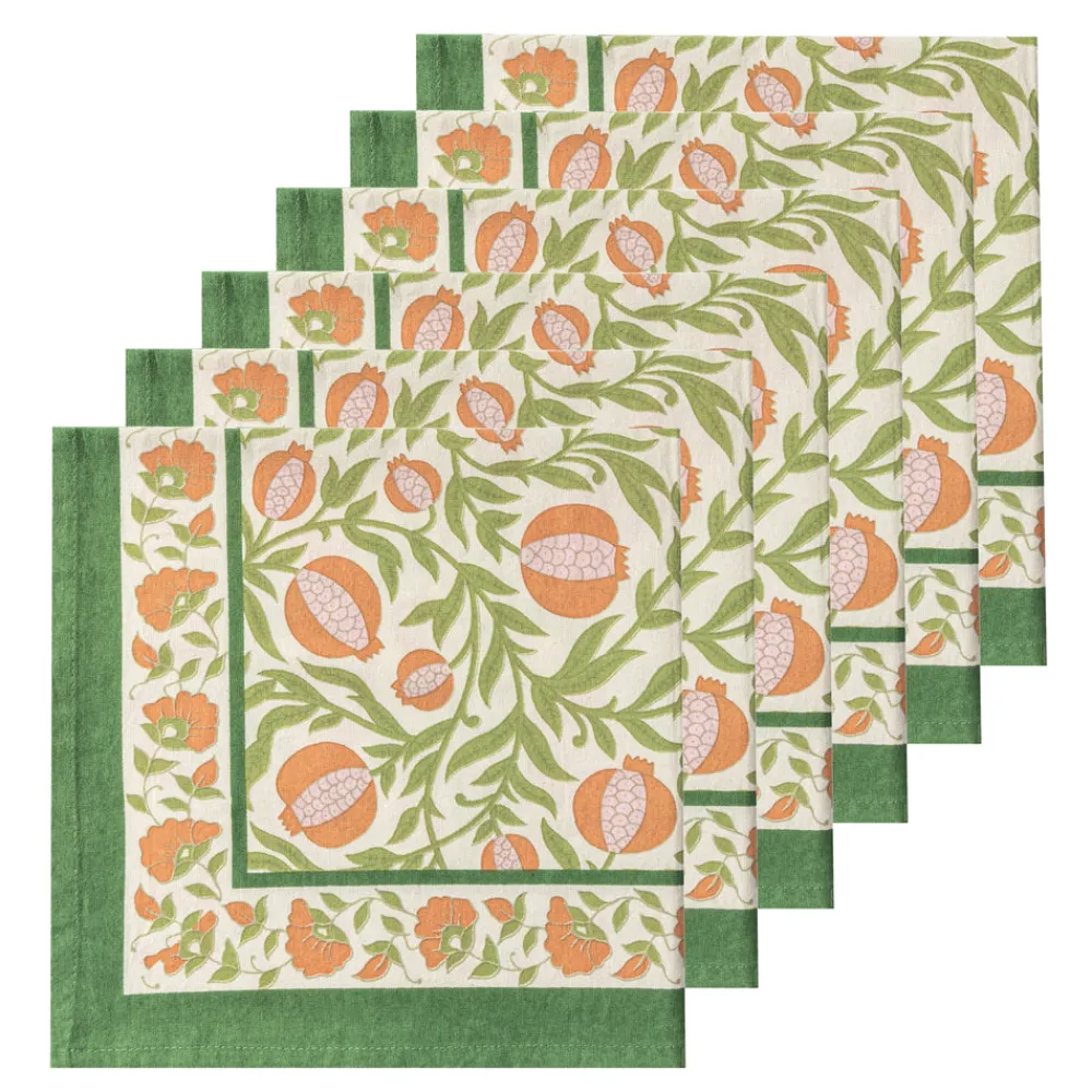 Couleur Nature Place Settings & Linens|Grenadine Orange & Green Napkins, Set of 6