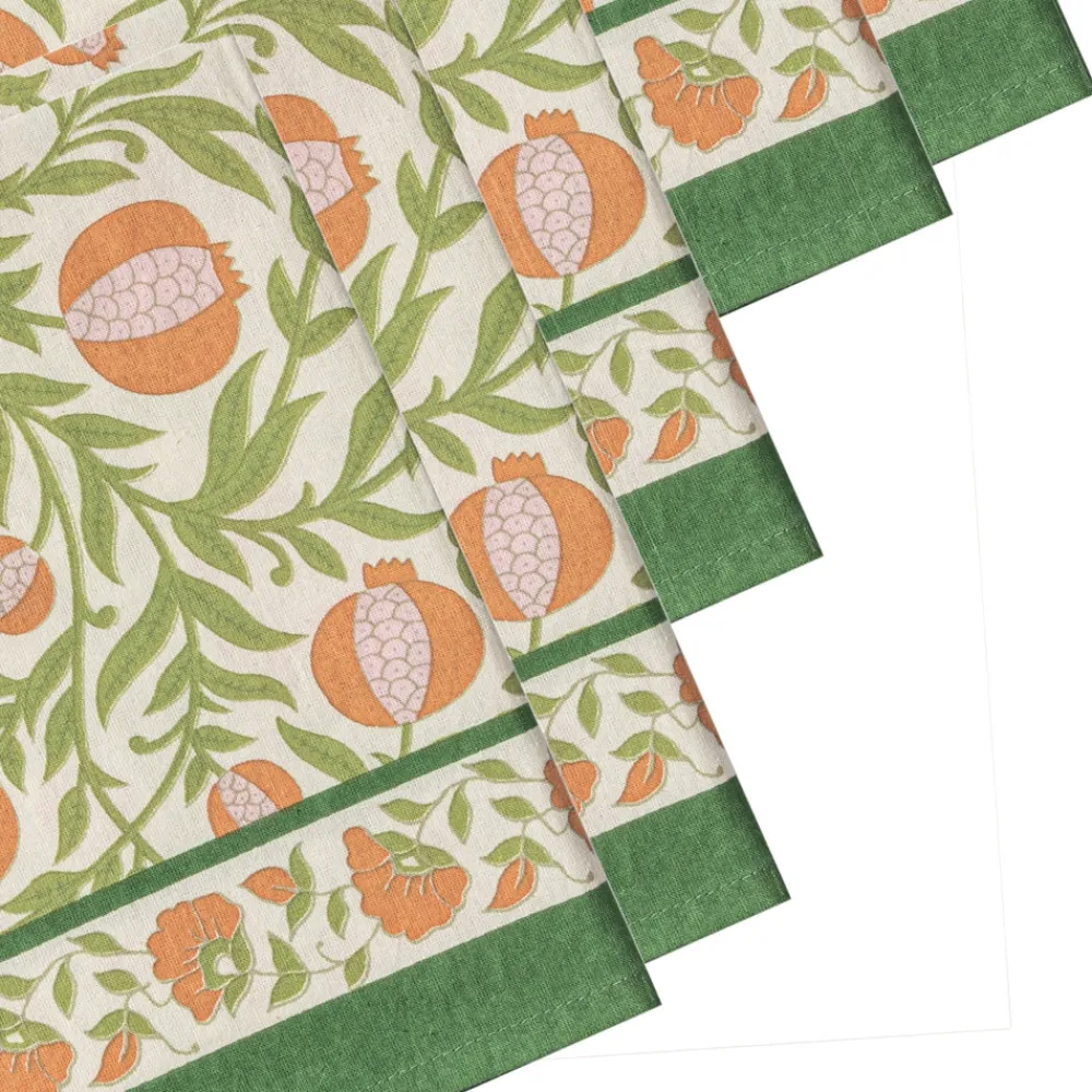 Couleur Nature Place Settings & Linens|Grenadine Orange & Green Napkins, Set of 6