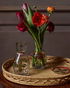 Cabana Glassware|Hand Painted Carafe, Blue and Red