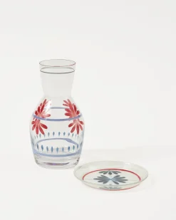 Cabana Glassware|Hand Painted Carafe, Blue and Red