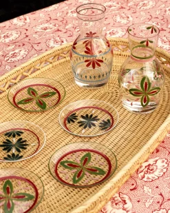 Cabana Glassware|Hand Painted Carafe, Blue and Red