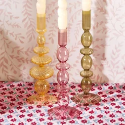 Two's Company Candles|Hand-Blown Glass Candleholder, Set of 5
