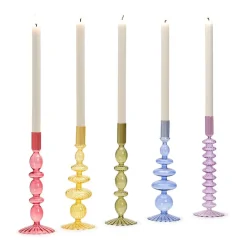 Two's Company Candles|Hand-Blown Glass Candleholder, Set of 5