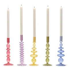 Two's Company Candles|Hand-Blown Glass Candleholder, Set of 5