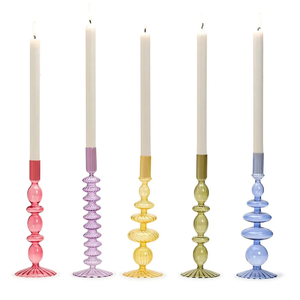 Two's Company Candles|Hand-Blown Glass Candleholder, Set of 5