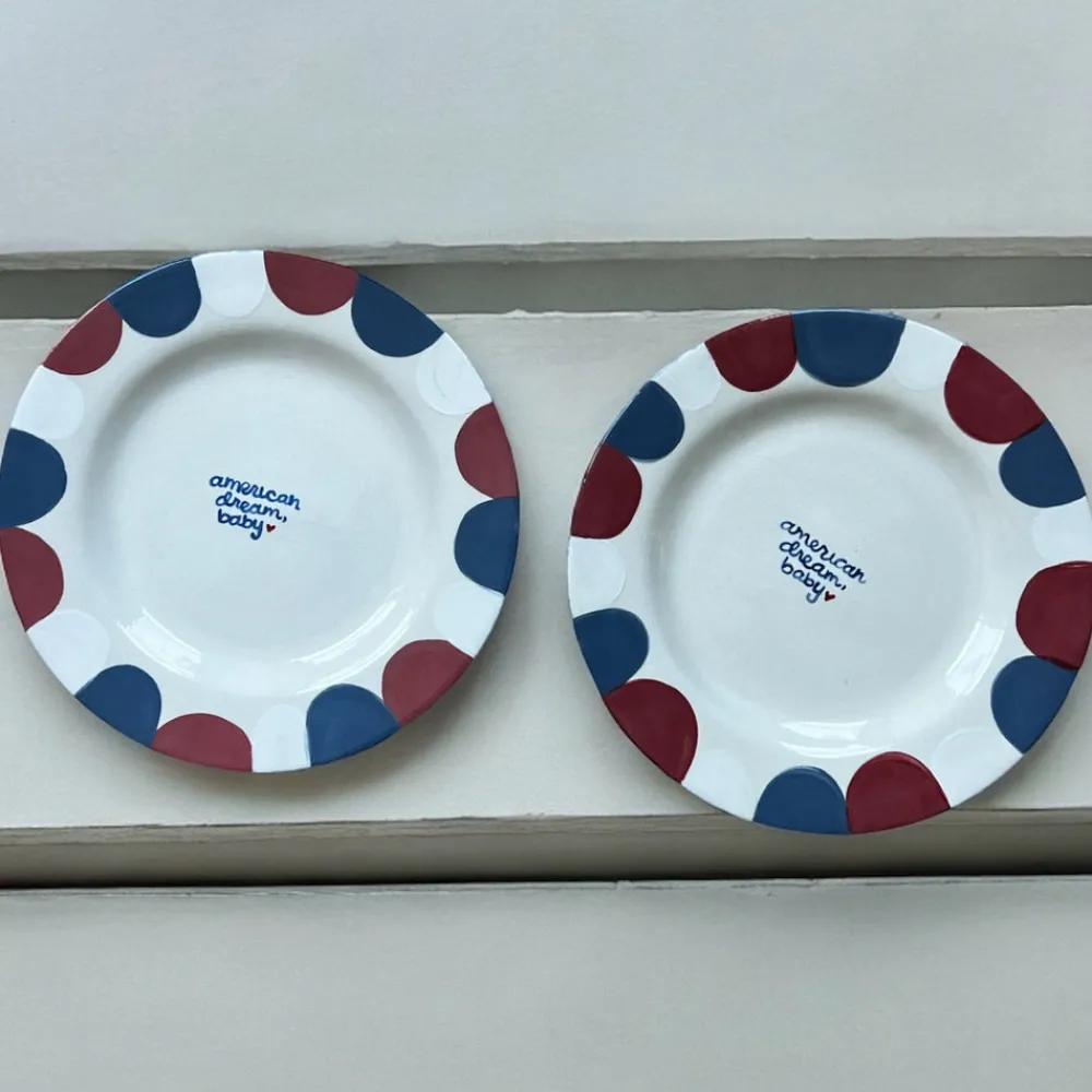 Caitlin Rounds Antiques Dinnerware|Hand-painted “American Dream, Baby” Plates, Set of 2