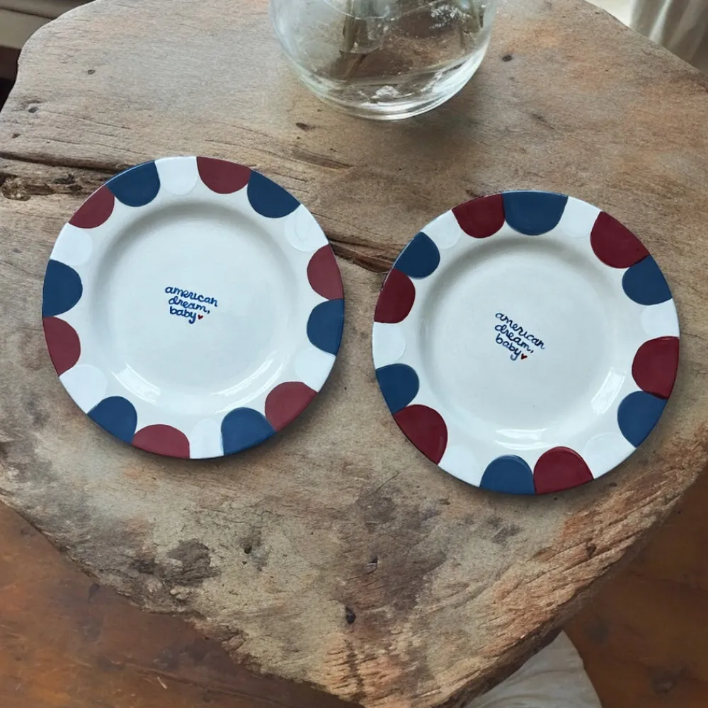 Caitlin Rounds Antiques Dinnerware|Hand-painted “American Dream, Baby” Plates, Set of 2