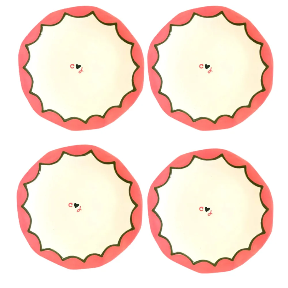 Caitlin Rounds Antiques Dinnerware|Hand-painted Custom Initial Casual Dinner Plates, Set of 4