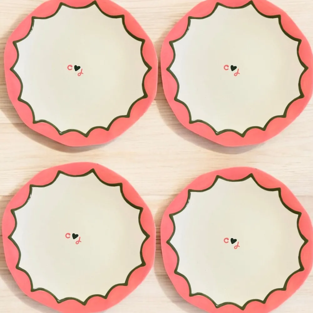Caitlin Rounds Antiques Dinnerware|Hand-painted Custom Initial Casual Dinner Plates, Set of 4