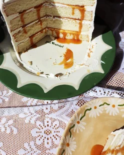 Caitlin Rounds Antiques Dinnerware|Hand-painted “Just Married” Scalloped Cake Plate