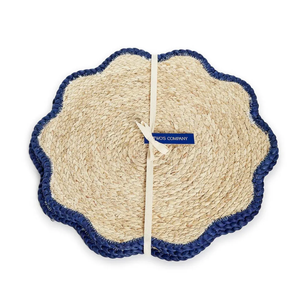 Two's Company Place Settings & Linens|Handwoven Scalloped Edge Placemats, Set of 4