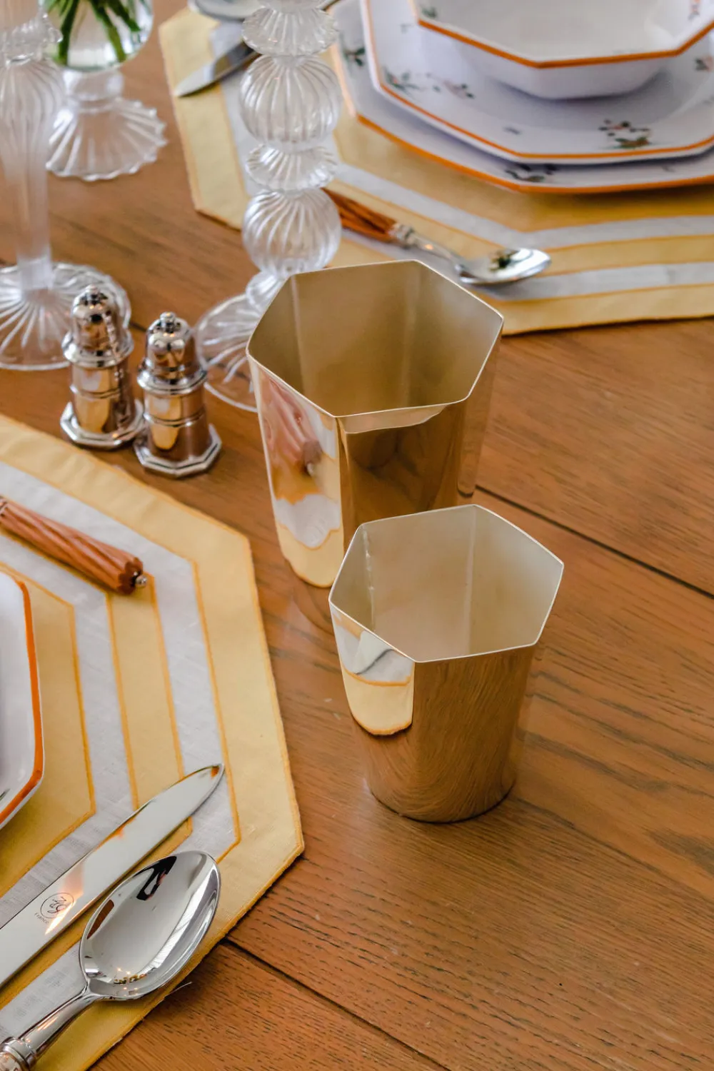 Esencial Hogar Glassware|Hexagon Silver-Plated Small Tumbler