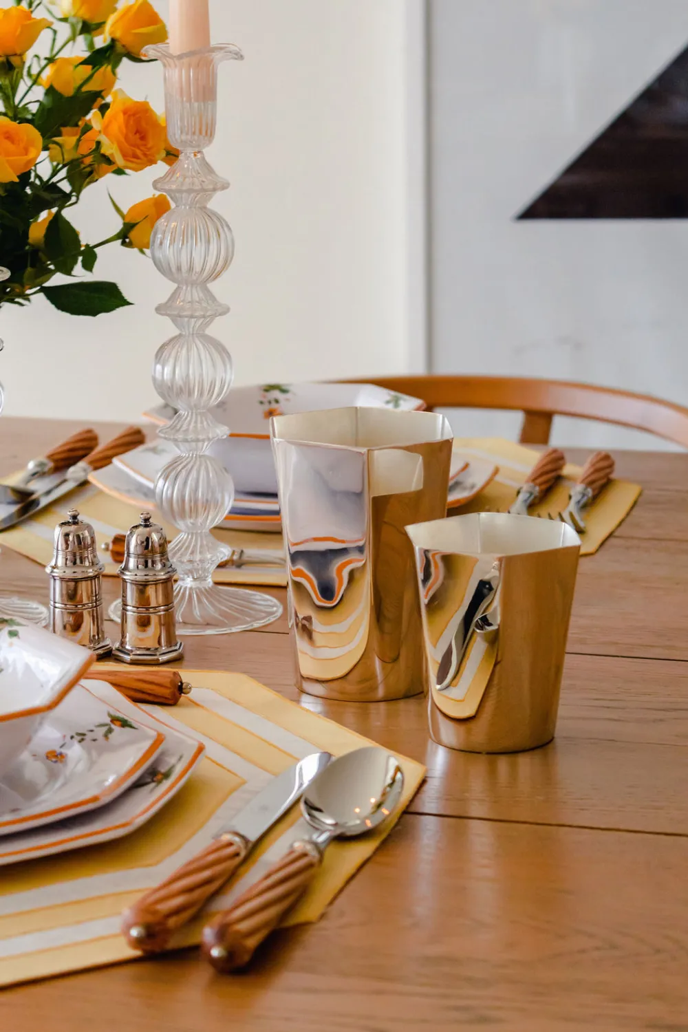 Esencial Hogar Glassware|Hexagon Silver-Plated Tall Tumbler