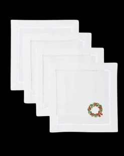 Henry Handwork Place Settings & Linens|Holly Ribbon Wreath Cocktail Napkin Set