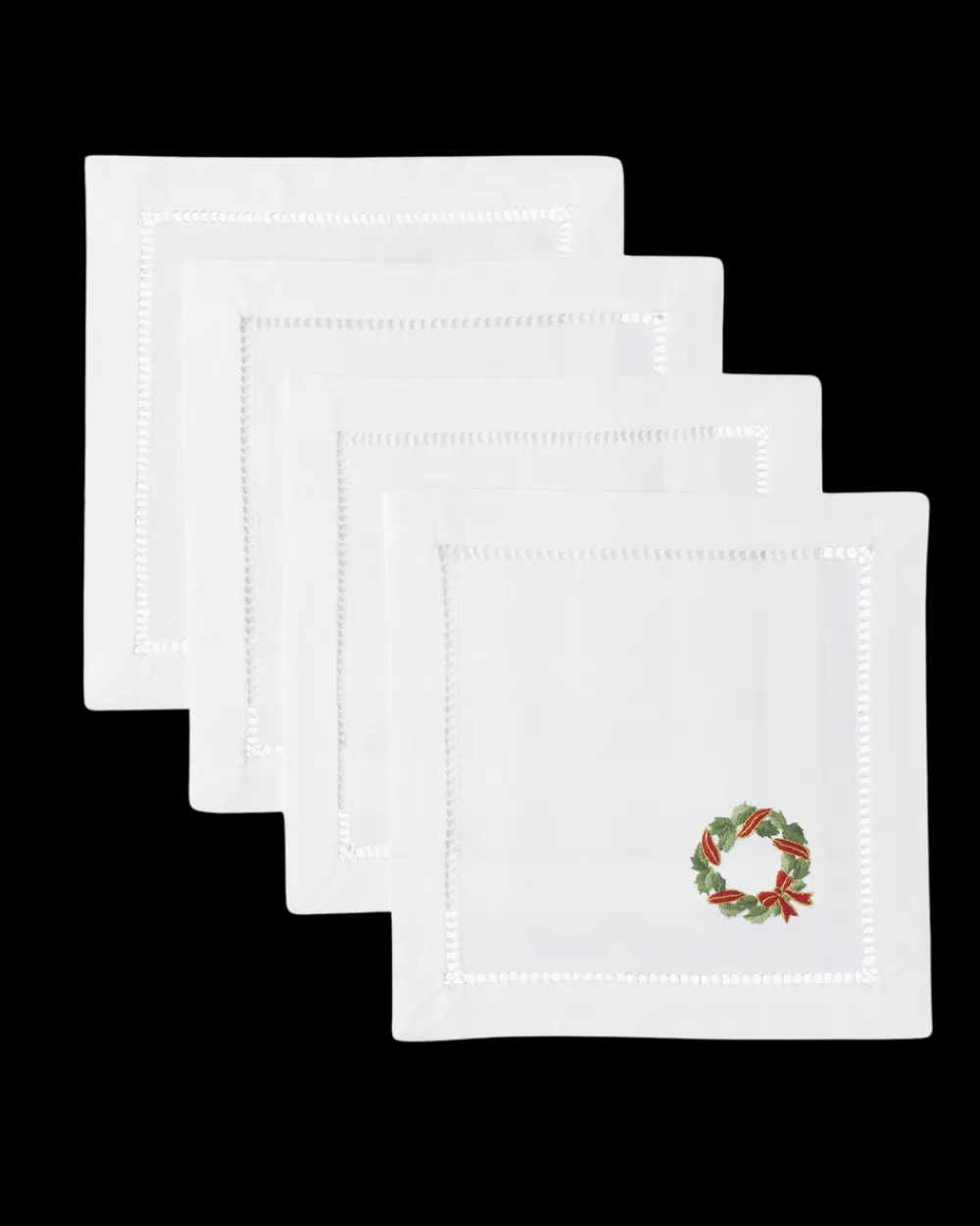 Henry Handwork Place Settings & Linens|Holly Ribbon Wreath Cocktail Napkin Set