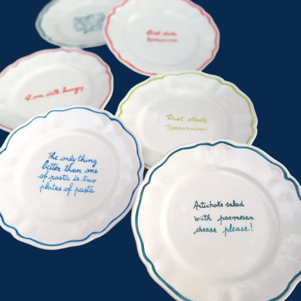 Sveva's Home Dinnerware|I Googled My Symptoms and It Turns Out I Only Need Good Pasta and Good Wine Scalloped Plate, Set of 6