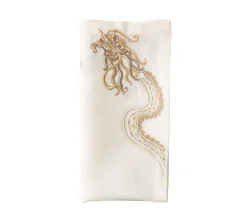Kim Seybert Place Settings & Linens|Imperial Dragon Napkin in White, Gold & Silver, Set of 4