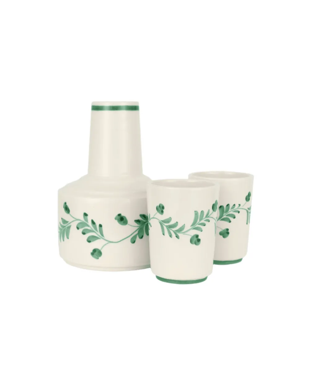 Rebecca Udall Glassware|Iris Ceramic Carafe & Pair of Tumblers in Dark Green