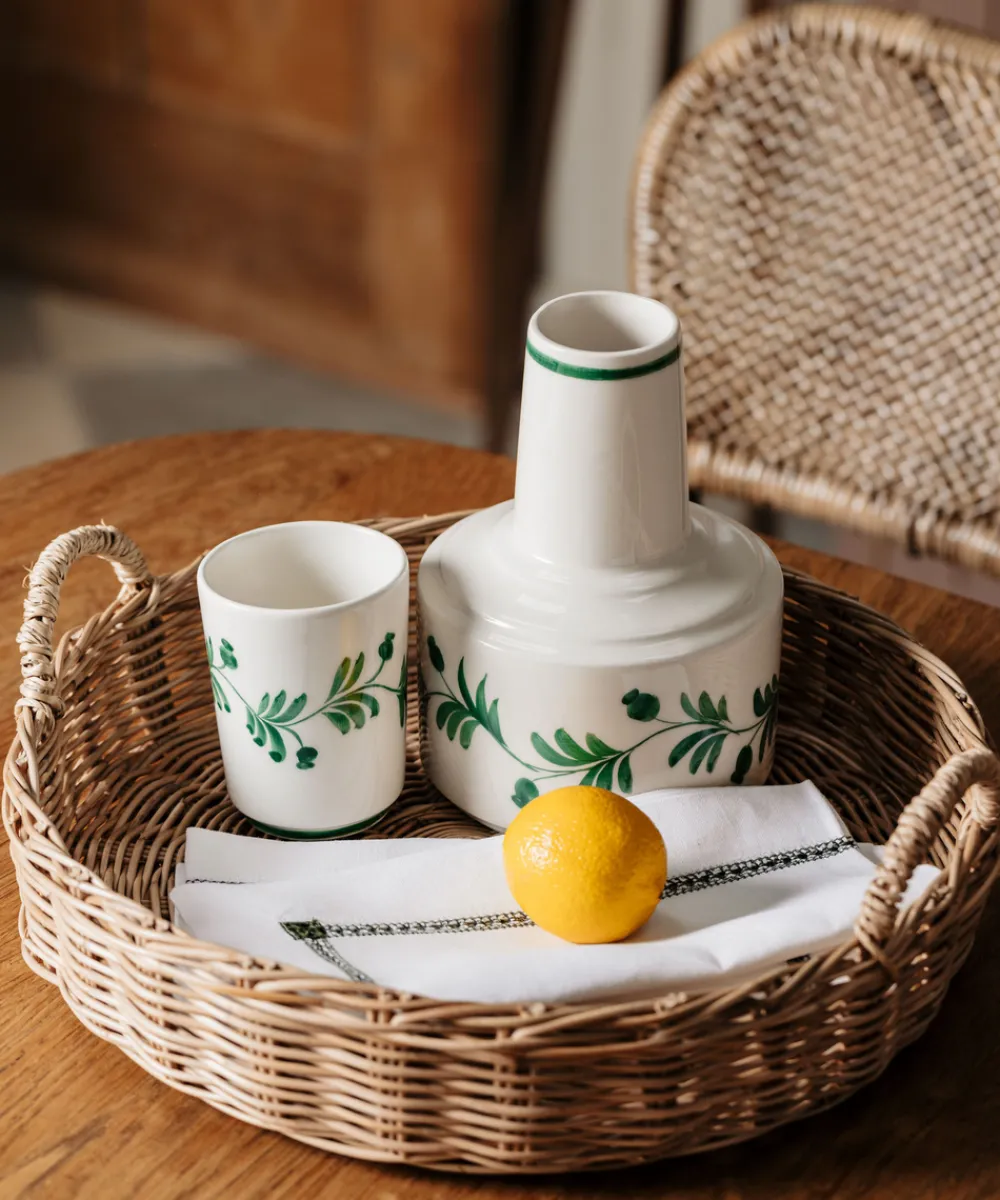 Rebecca Udall Glassware|Iris Ceramic Carafe & Pair of Tumblers in Dark Green