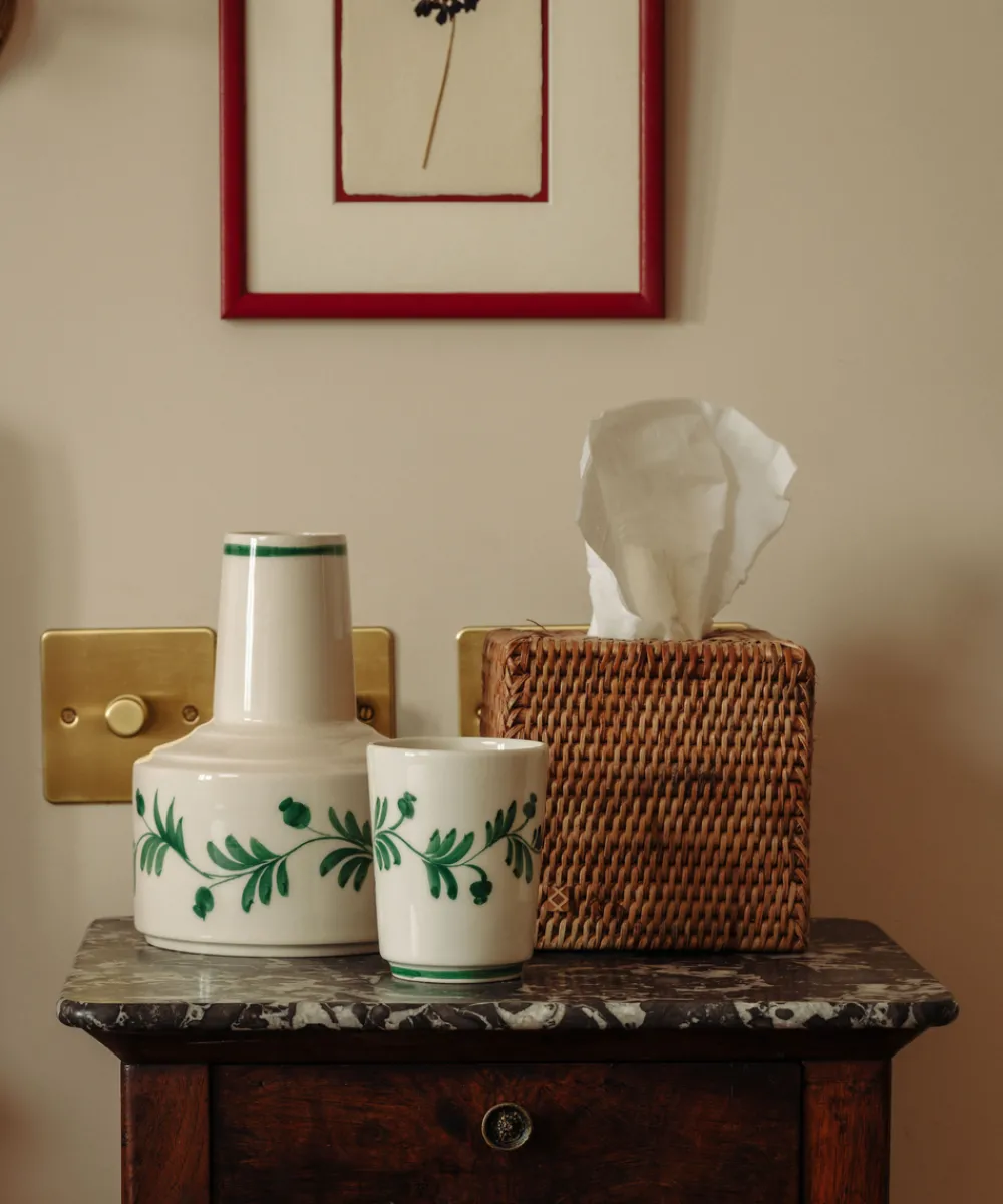 Rebecca Udall Glassware|Iris Ceramic Carafe & Pair of Tumblers in Dark Green