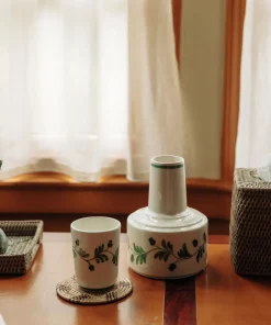 Rebecca Udall Glassware|Iris Ceramic Carafe & Pair of Tumblers in Dark Green