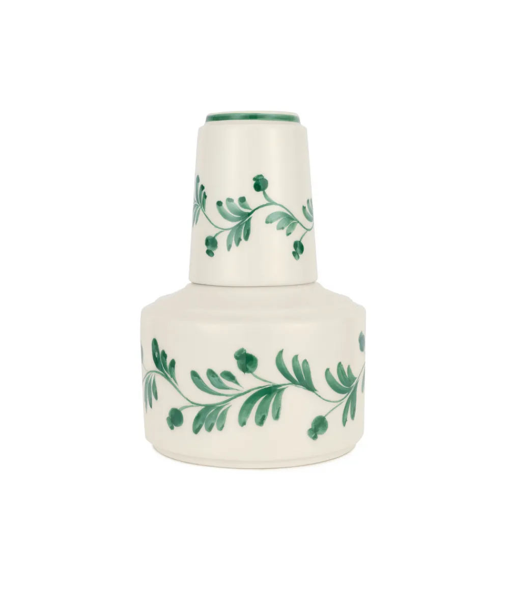 Rebecca Udall Glassware|Iris Ceramic Carafe & Pair of Tumblers in Dark Green