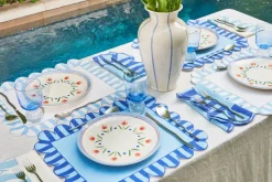 Misette Place Settings & Linens|Jardin Embroidered Linen Scalloped Stripe Napkins with Color Backing, Set of 4