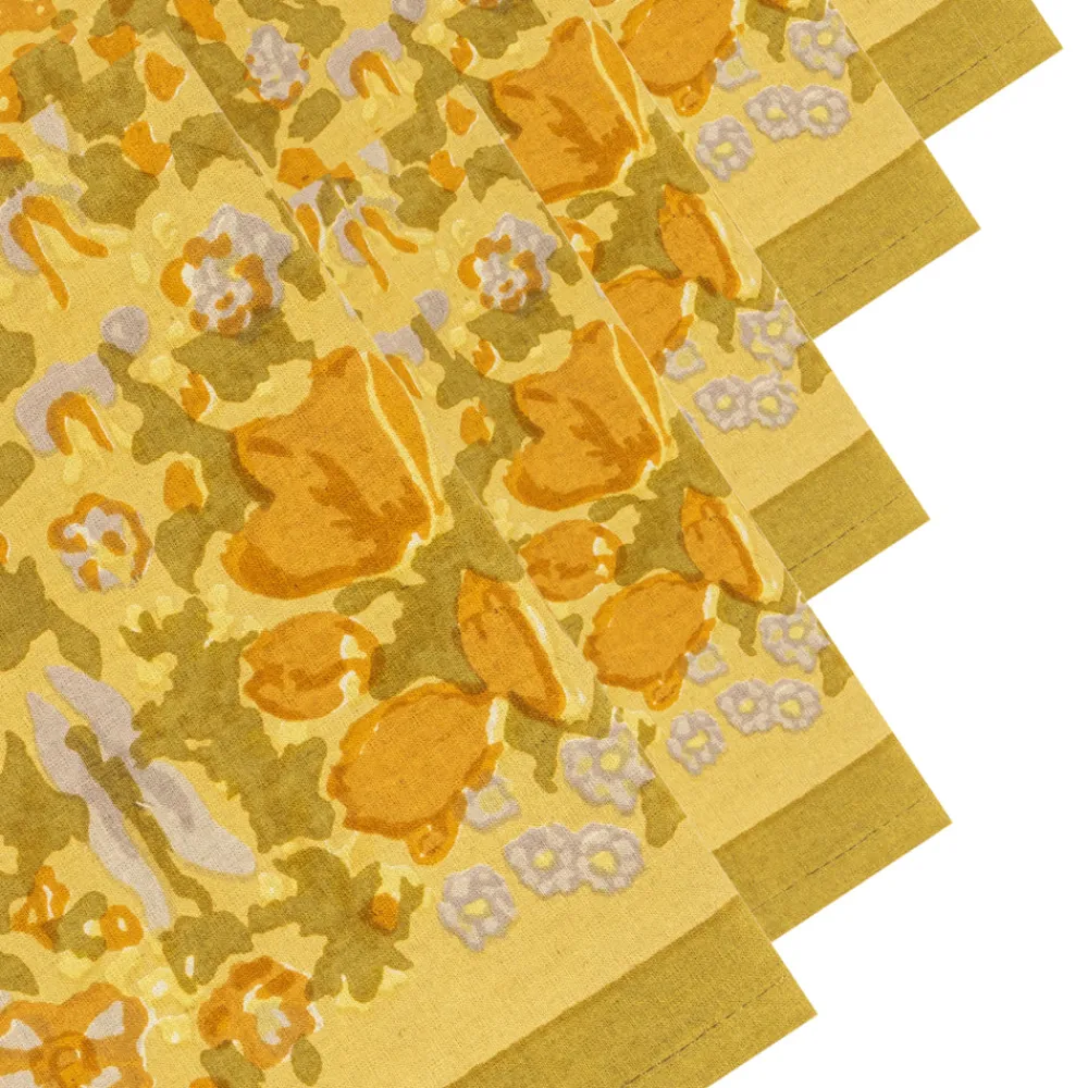 Couleur Nature Place Settings & Linens|Jardin Napkins Mustard & Grey, Set of 6