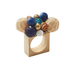 Kim Seybert Place Settings & Linens|Java Napkin Ring in Natural, Navy & White, Set of 4