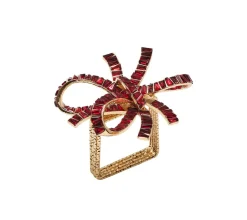 Kim Seybert Place Settings & Linens|Jeweled Bow Napkin Ring in Red, Set of 4 in a Gift Box