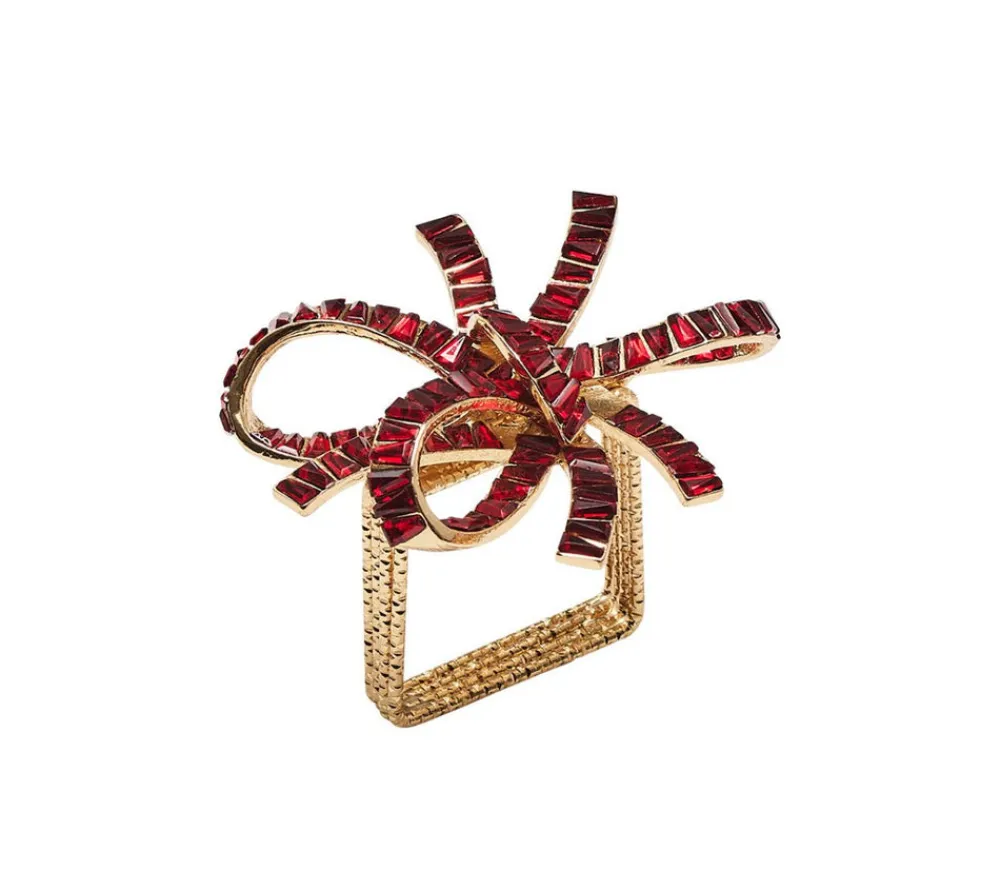 Kim Seybert Place Settings & Linens|Jeweled Bow Napkin Ring in Red, Set of 4 in a Gift Box