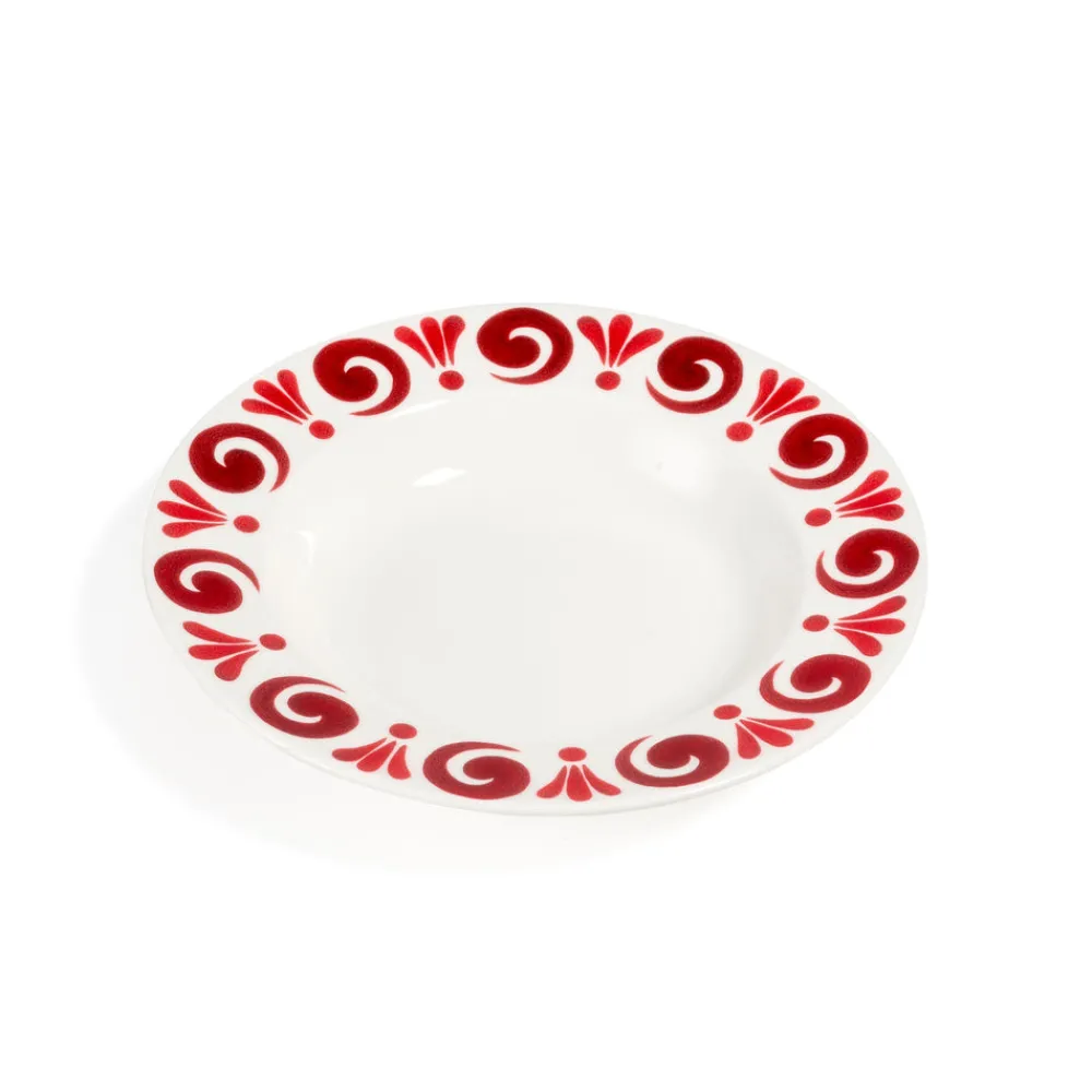 Themis Z Dinnerware|Kallos Soup Plate in Deep Red on White
