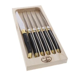Jean Dubost Laguiole Flatware|Knives in a Tray in Black & Brass, Set of 6