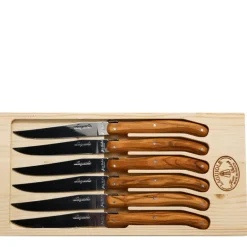 Jean Dubost Laguiole Flatware|Knives in Olive Wood Rustic, Set of 6