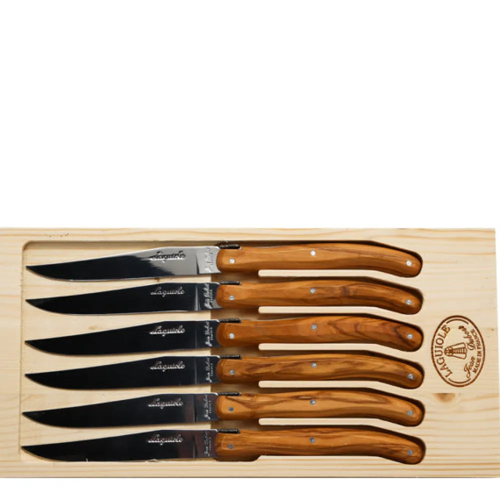 Jean Dubost Laguiole Flatware|Knives in Olive Wood Rustic, Set of 6