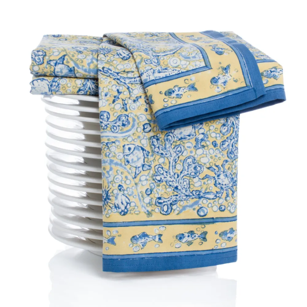Couleur Nature Place Settings & Linens|La Mer Napkins in Blue & Yellow, Set of 6