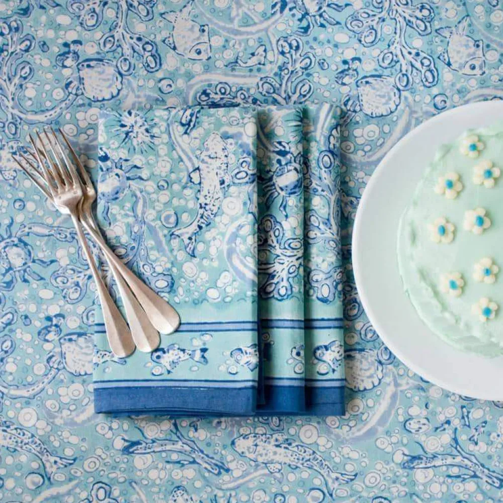 Couleur Nature Place Settings & Linens|La Mer Tablecloth in Aqua