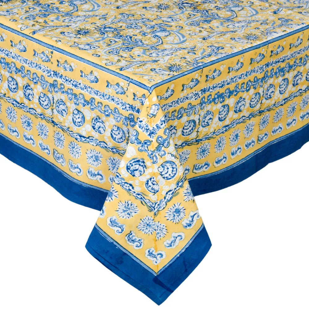 Couleur Nature Place Settings & Linens|La Mer Tablecloth in Blue & Yellow