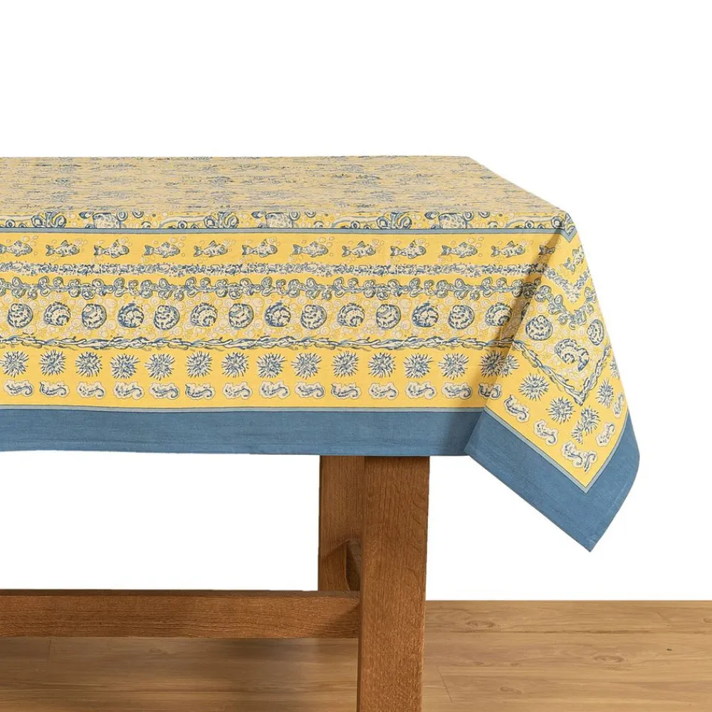 Couleur Nature Place Settings & Linens|La Mer Tablecloth in Blue & Yellow