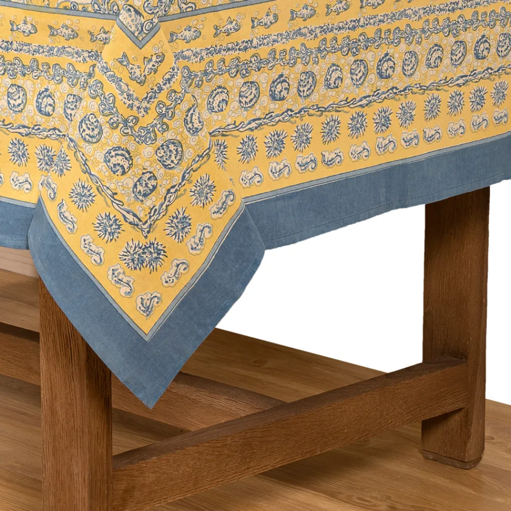 Couleur Nature Place Settings & Linens|La Mer Tablecloth in Blue & Yellow