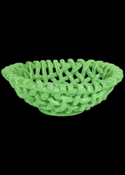 Late Afternoon Dinnerware|Large Apple Green Basketweave Bowl