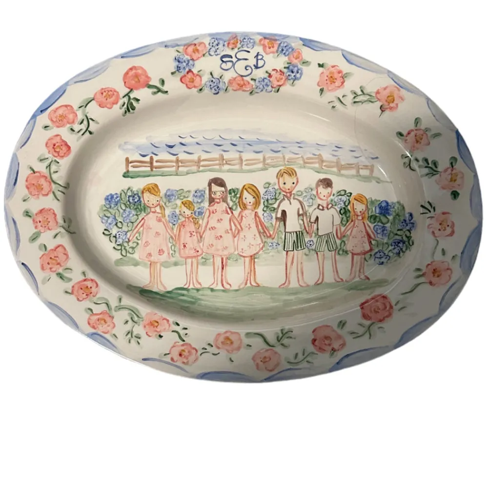 Tricia Lowenfield Dinnerware|Large Custom Platter in Family and Flowers