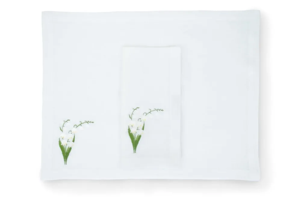 TriChi Design Place Settings & Linens|Lily of the Valley Collection, White Linen Napkin and Placemat, Set of 4