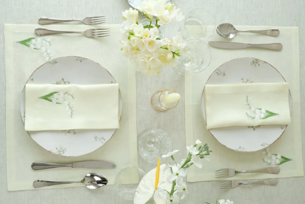 TriChi Design Place Settings & Linens|Lily of the Valley Collection Napkin and Placemat, Set of 2