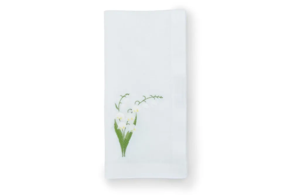 TriChi Design Place Settings & Linens|Lily of the Valley Collection, White Linen Napkin, Set of 4