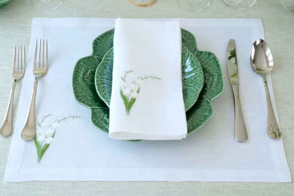 TriChi Design Place Settings & Linens|Lily of the Valley Collection, White Linen Napkin, Set of 4