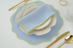 TriChi Design Place Settings & Linens|Lime Dotted Blue Linen Placemat, Set of 4