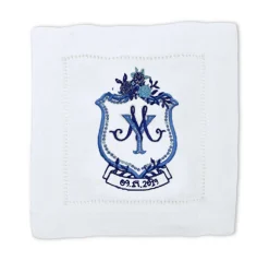 Over The Moon Bar|Place Settings & Linens|Linen Cocktail Napkins with Embroidered Bespoke Art, Set of 6