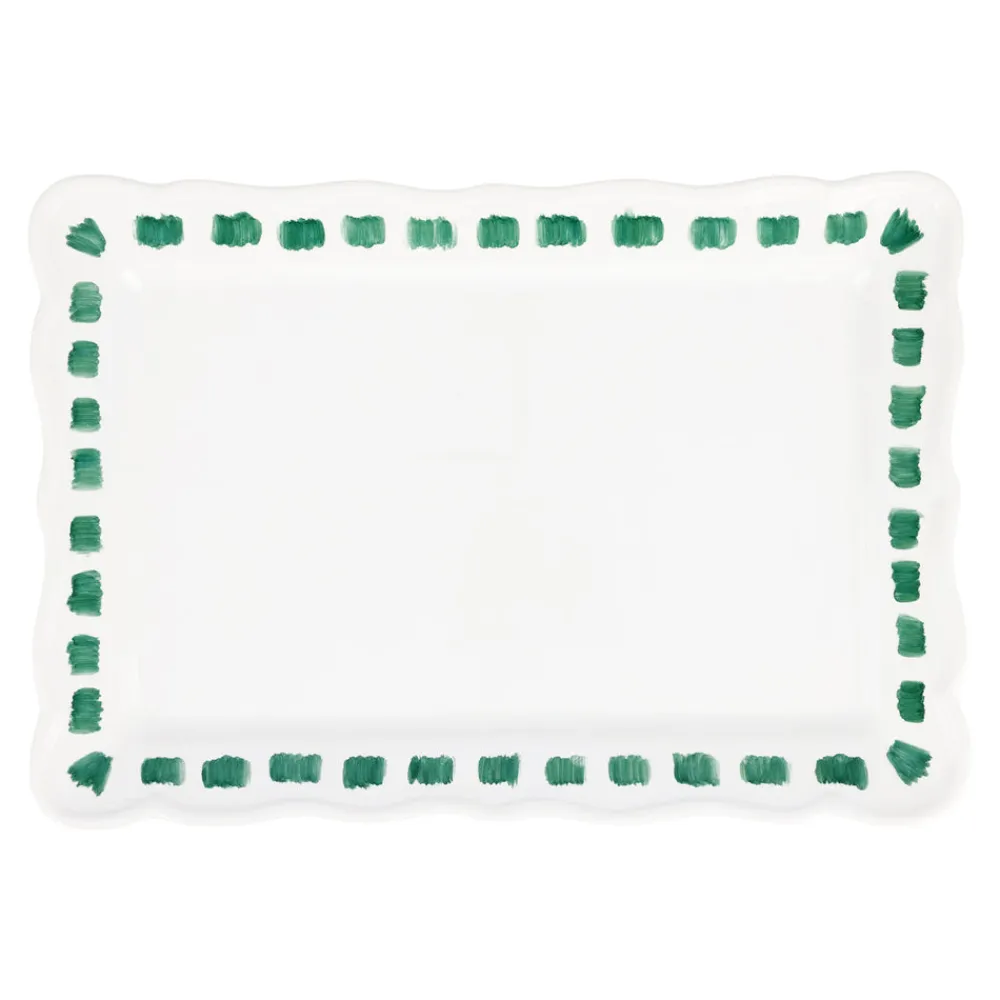 VIETRI Dinnerware|Lisbon Green Stitch Rectangular Platter